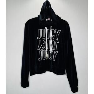 Juicy Couture Black Velour Long Sleeve Oversize Hoodie White Juicy Logo S